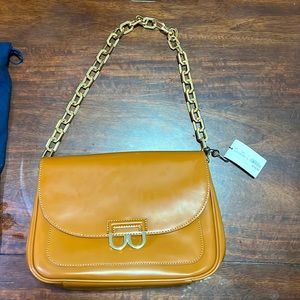 Brooks Brothers Leather Purse Caramel Brown Gold Chain